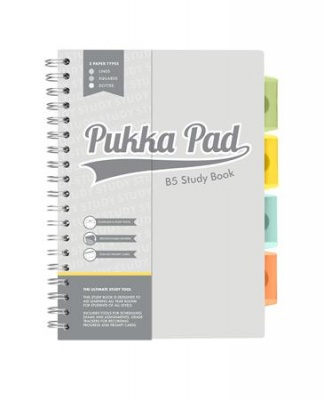 Spirálfüzet, B5, PUKKA PAD "Study book", szürke